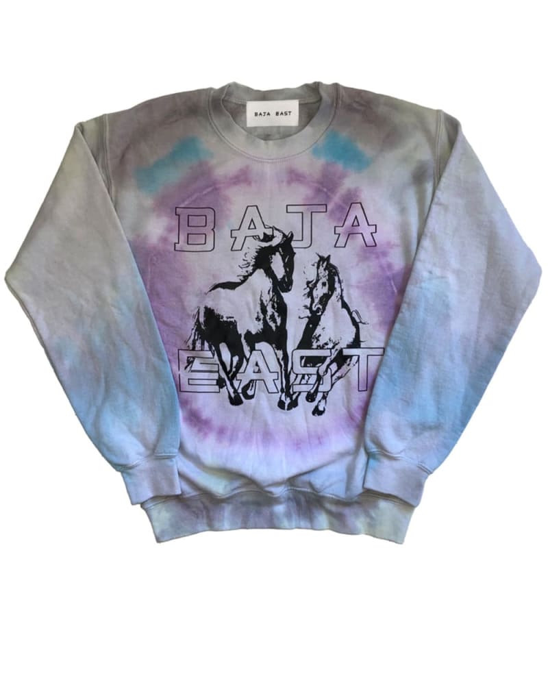 Front of a size 4 Fleece Crew With Freedom Horses in Purple by BAST EAST. | dia_product_style_image_id:275100